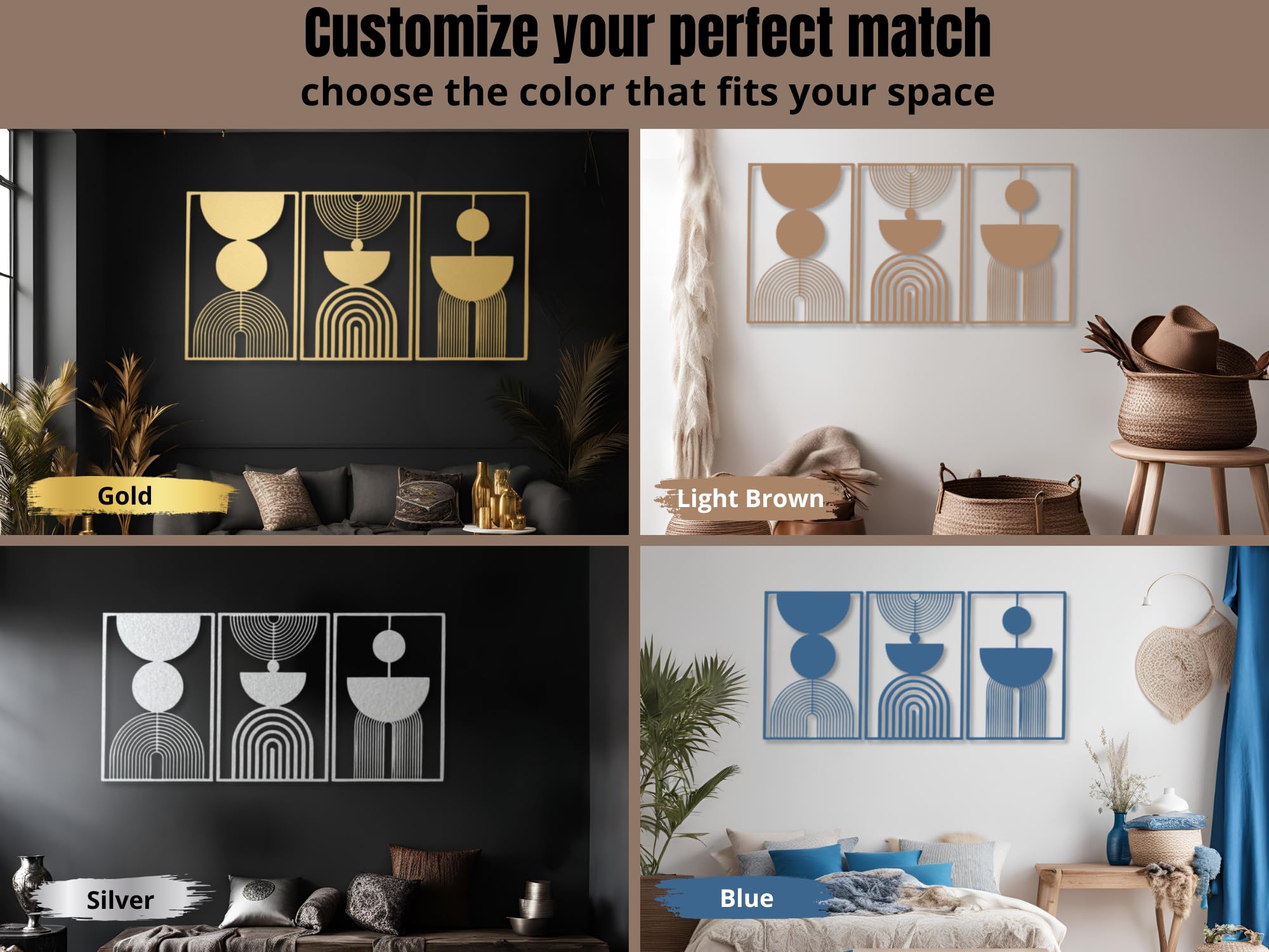 VAILLA - Juego de 3 decoraciones de pared bohemias de madera, decoración de pared geométrica, gran decoración de pared para dormitorio, sala de estar (Boho 15)