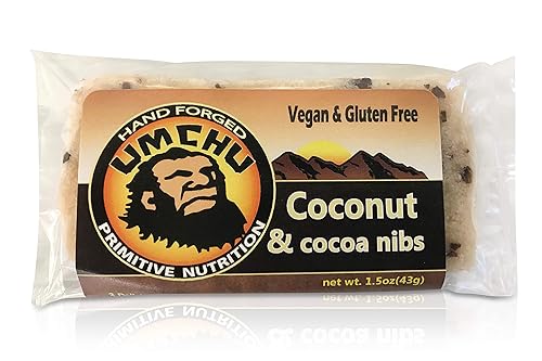 Coconut Cocoa Nibs Umchu Bar (caja de 12) Sin gluten, sin soja, vegano, solo 3 ingredientes