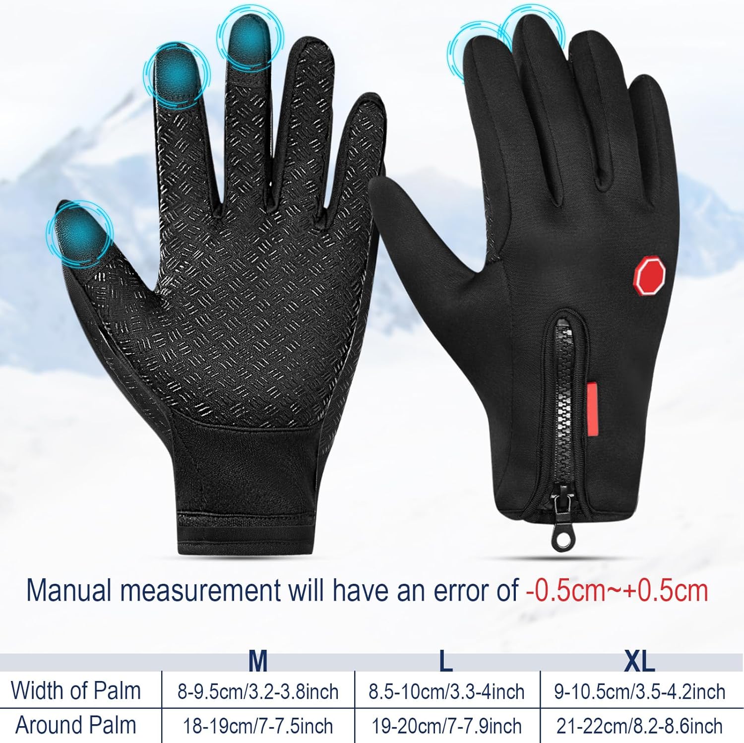 Zhanmai 3/6 Pairs Outdoor Winter Touchscreen Gloves Windproof Waterproof Thermal Gloves for Running Hiking for Men Women