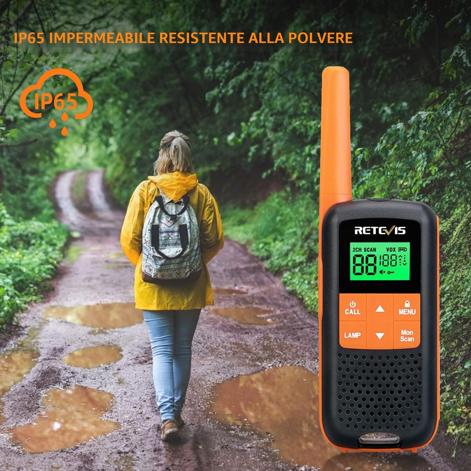 Retevis RT649 Walkie Talkie, IP65 Walkie-Talkie Ricaricabile con Batteria | Walkie-Talkies für Erwachsene, 16 Canali, VOX Dual Watch, LED Torcia, Display Digitale, PRM446 Ricetrasmittenti Portatile