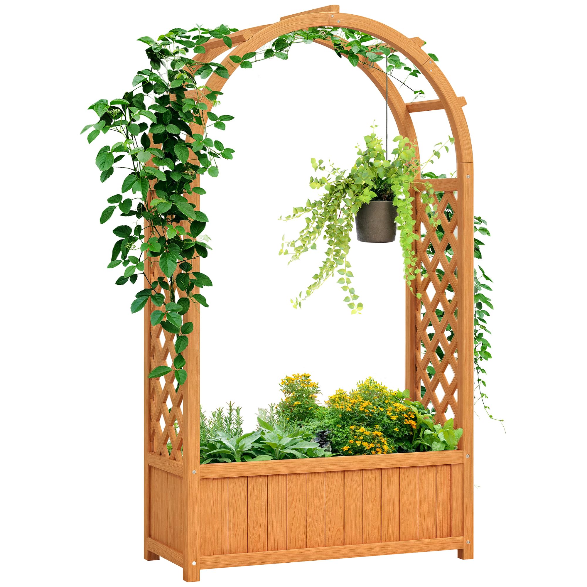 Outsunny Wooden Raised Garden Bed with Arch Trellis, 83 x 36 x 145 cm