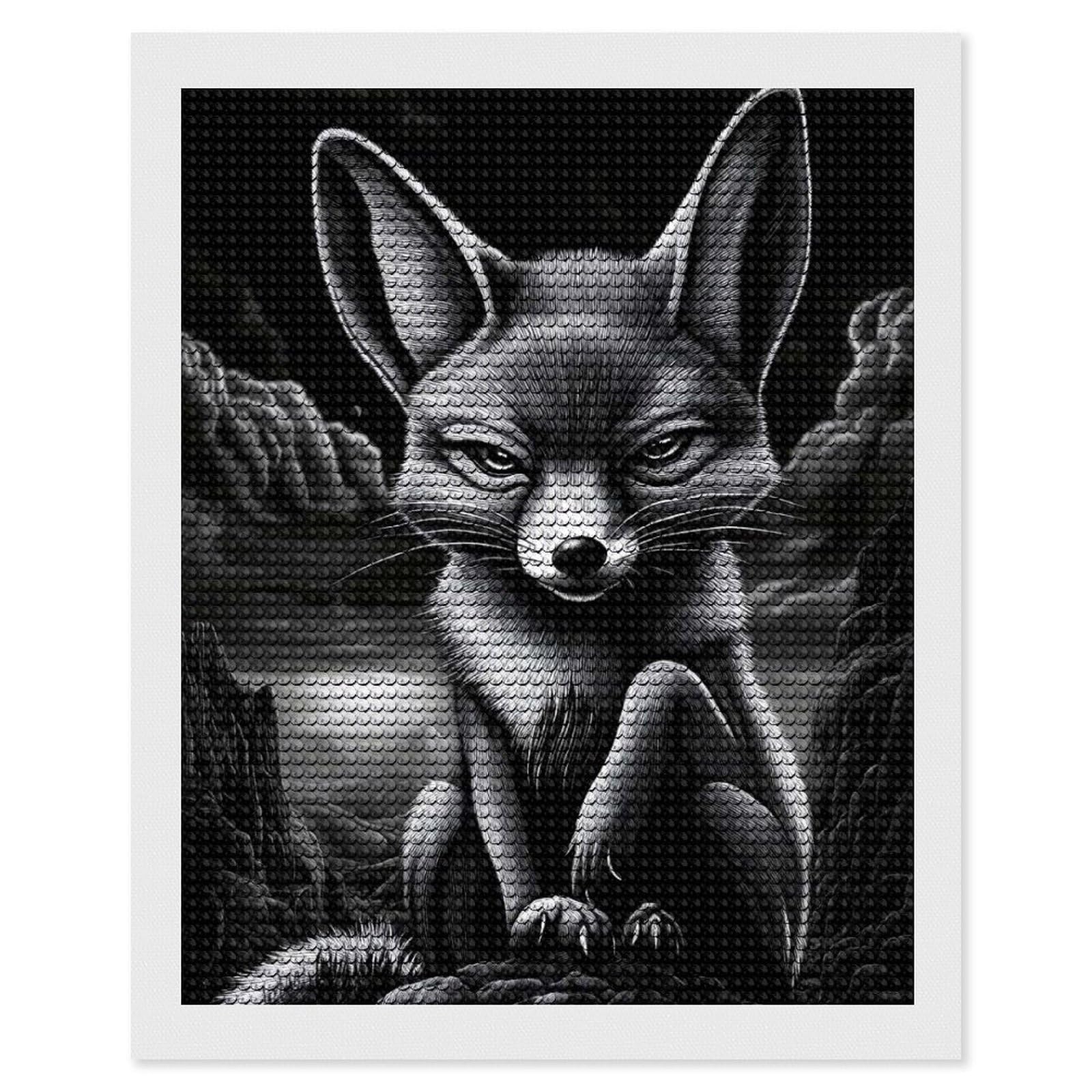 Junmoney Fennec Fox in A Dark Landscape Diamond Art Kit 16"x20", Neat Printed Canvas, Finish and Display, Relaxing DIY Hobby, Living Room Decor