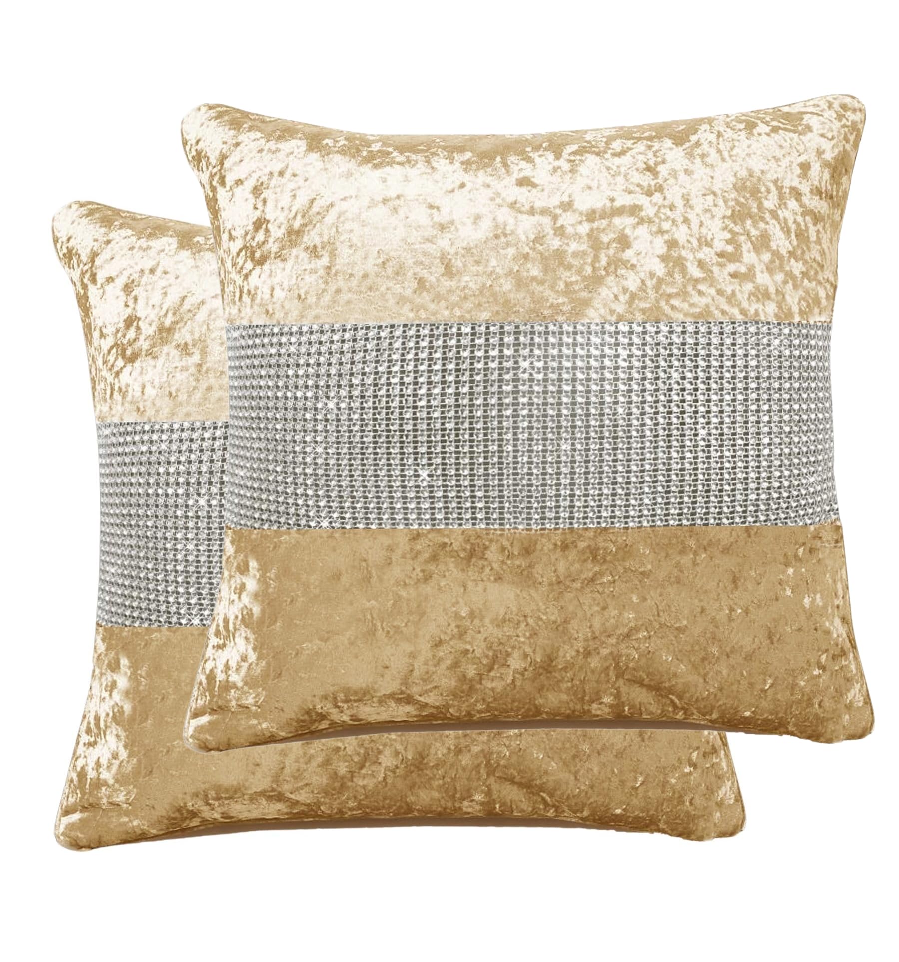 StylemyBedroom Set of 2 Crushed Velvet Diamanté Filled Cushions in 8 Colours -18"x18" / 45x45cm