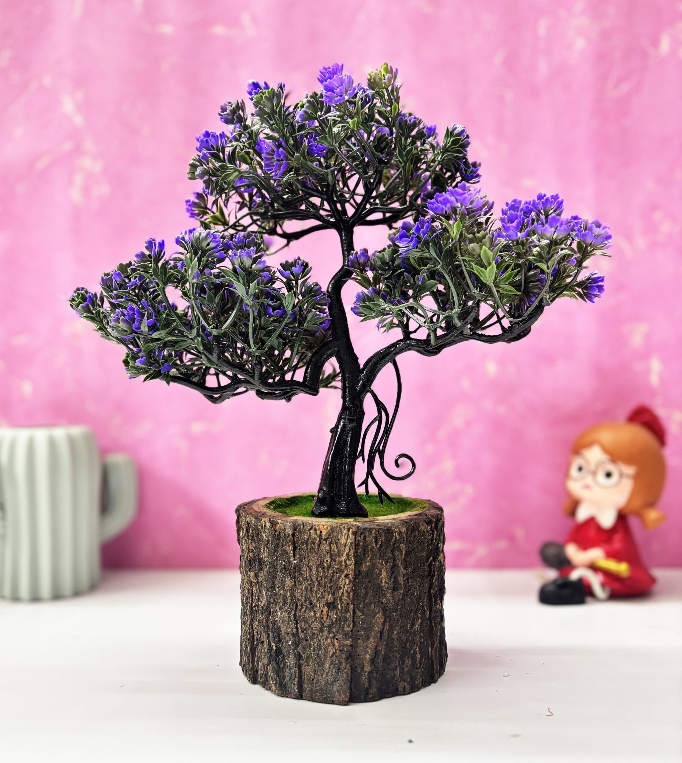 Small Artificial Bonsai Tree Fake Plant Potted Japanese Pine Bonsai Plant Faux Bonsai for Home Indoor Decoration Office (Wooden Potted Plants, Design-D, MN25122023012)