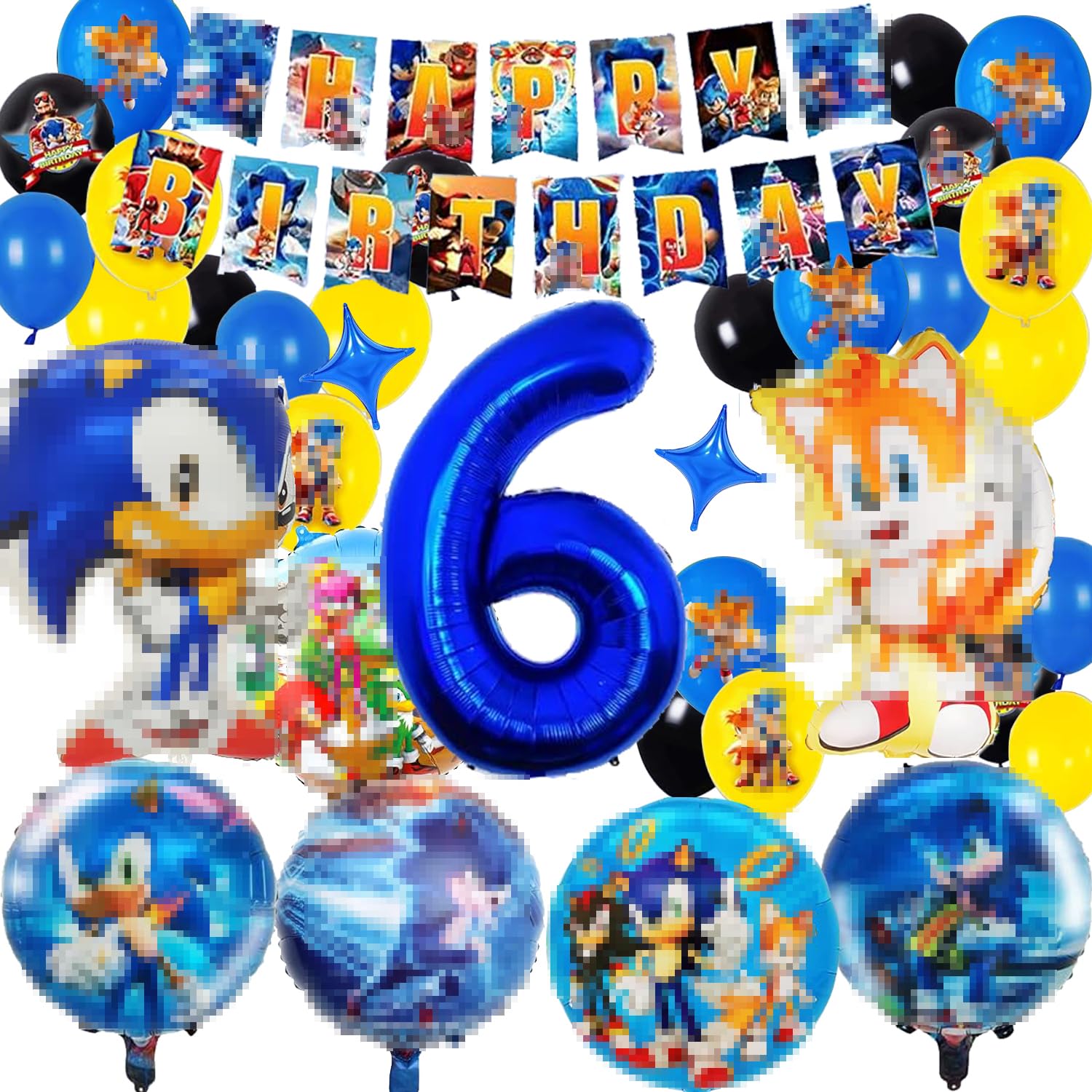 Decoracion Cumpleaños Sonic Globos, 31 Piezas Globos Sonic, Sonic de Tema de La Fiesta de Globos Decoración, Globos de Fiesta Sonic, Sonic CumpleañOs Globos de 6 Años, Decoración de Cumpleaños Niños