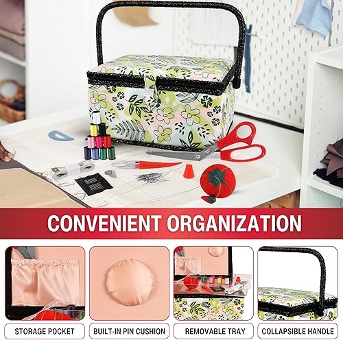 Vista 3 de SINGER Cesta grande, respaldo de costura Nature's Flora con nociones Flora de la naturaleza