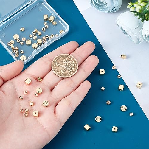 Miniatura 5 de PH PandaHall 60 cuentas chapadas en oro de 18 quilates, 6 estilos de cuentas espaciadoras de latón planas, redondas, espaciadores facetados de