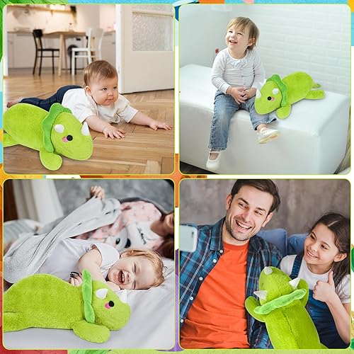 Miniatura 2 de KOPHINYE Animal de peluche de dinosaurio con peso, de 21 pulgadas, 1.4 libras, suave felpa de triceratops verde, bonita almohada de peluche de