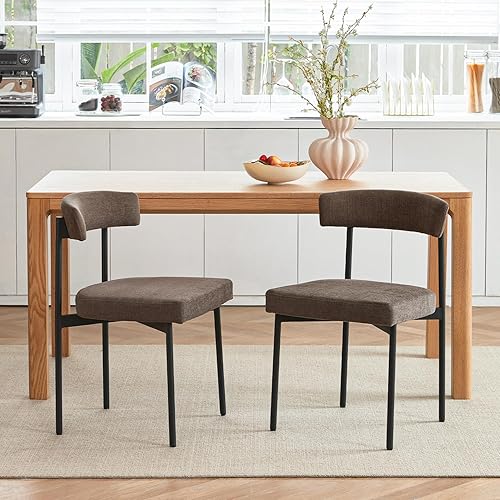 Miniatura 3 de Juego de 2 sillas de comedor de tela gris, silla de cocina tapizada sin brazos, moderna silla de comedor con respaldo curvado