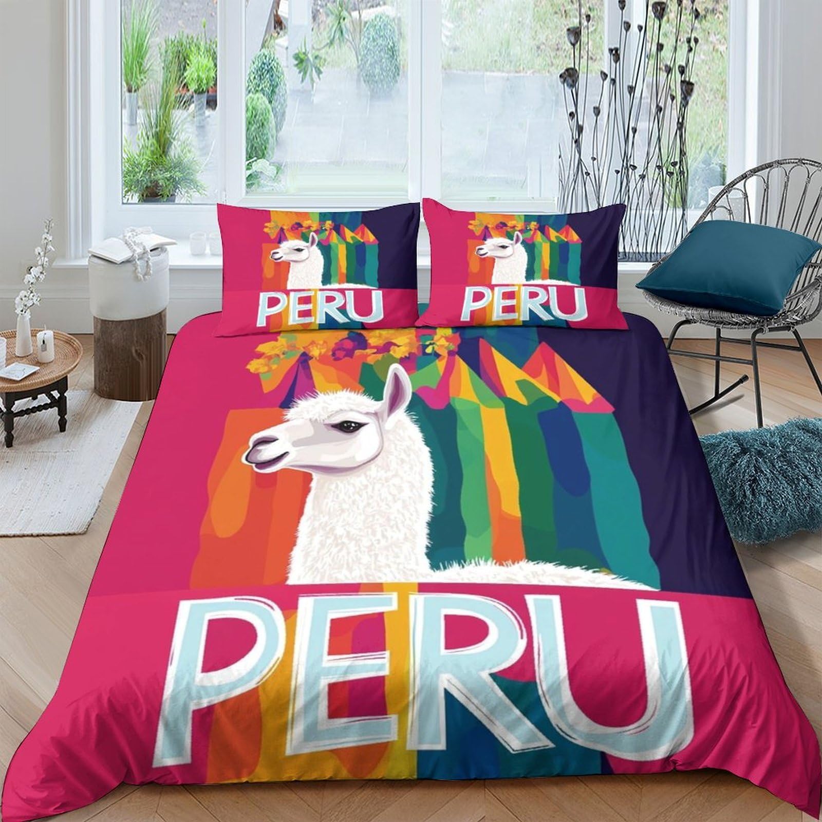 Ctjqhvkz Style-1 3D Printed Colorful Llama Fitted Sheet Microfiber Soft Peru Rainbow Bed Cover For Bedroom Dorm Mattress Protection Decor Single（135X200cm）
