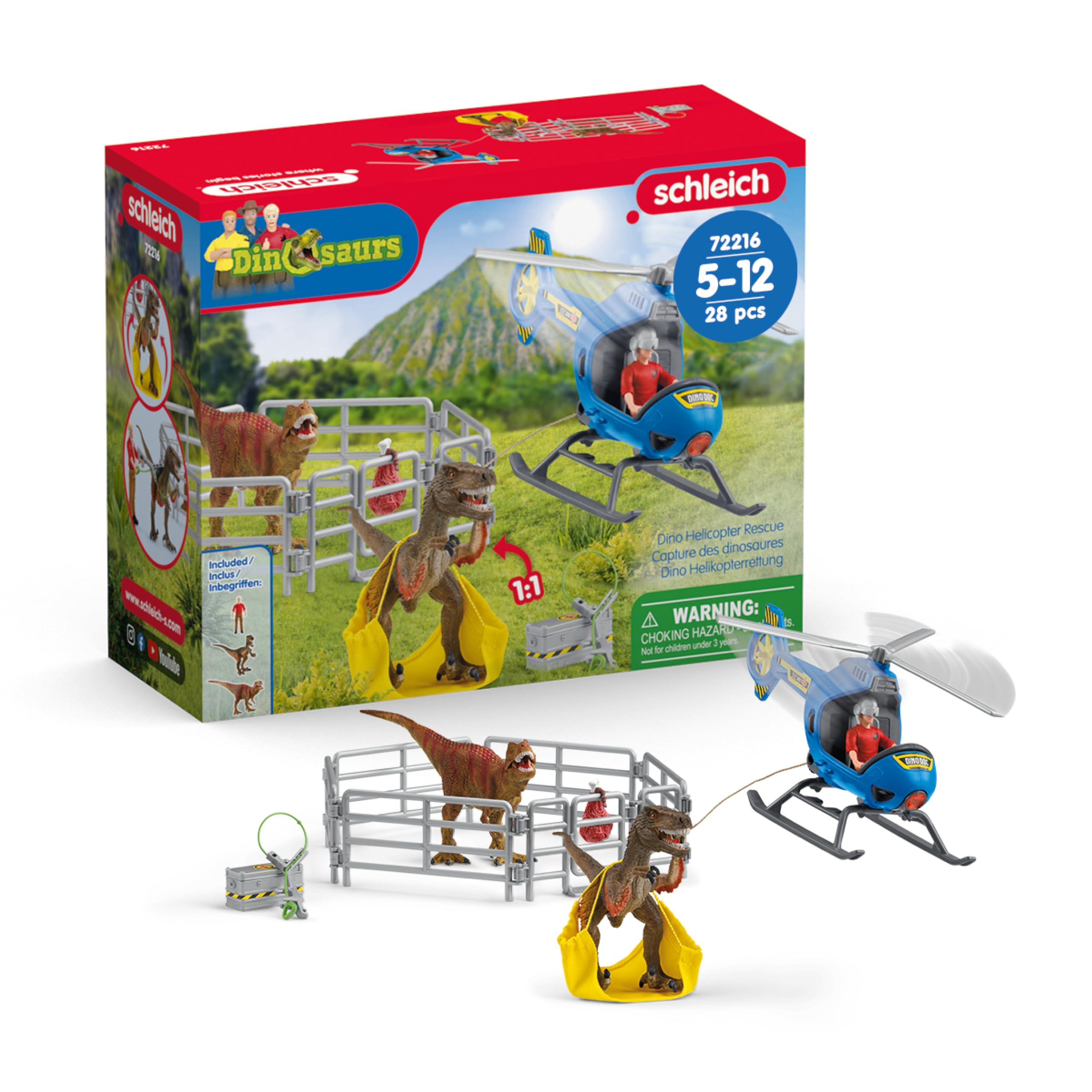 Schleich 72216 Dino Helicopter Rescue, from 5 years, DINOSAURS - Playset, 28 pieces