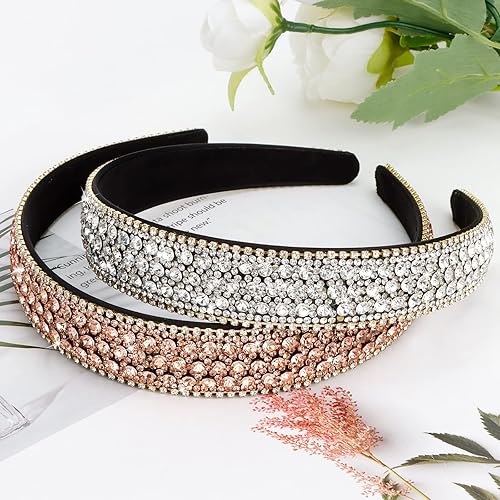 Vista 47 de YISSION 2 diademas para mujer, diadema de diamantes de imitación, diadema de perlas de cristal con brillantina, diademas de moda para niñas, Plateado