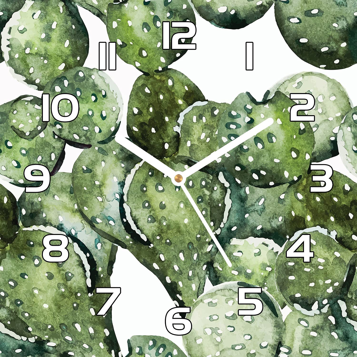 Horloge murale en verre Coloray aiguilles noires lisibles cactus