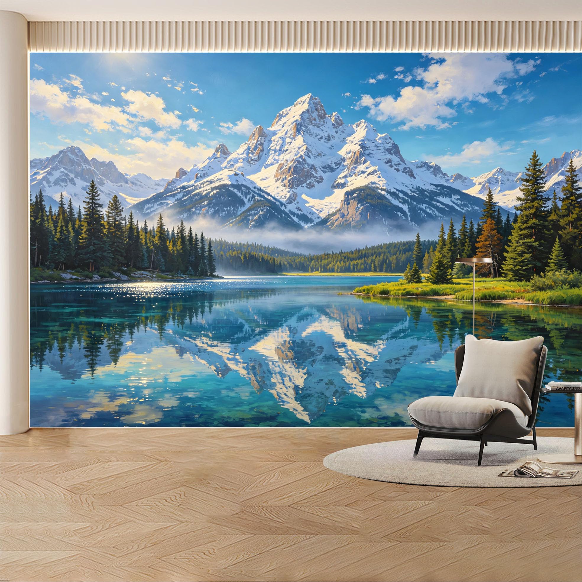 Kayorowalls Bh20260620090 Custom Wall Mural Wallpaper Mountain Lake Landscape Nature 3D Effect Wall Decor Large Wall Art Misty Nordic Sunset Removable Selfadhesive Large Photo For Living Room， Bedroom， Office