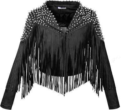 Women's Faux Suede Leather Jacket Zipper Studded Rivet