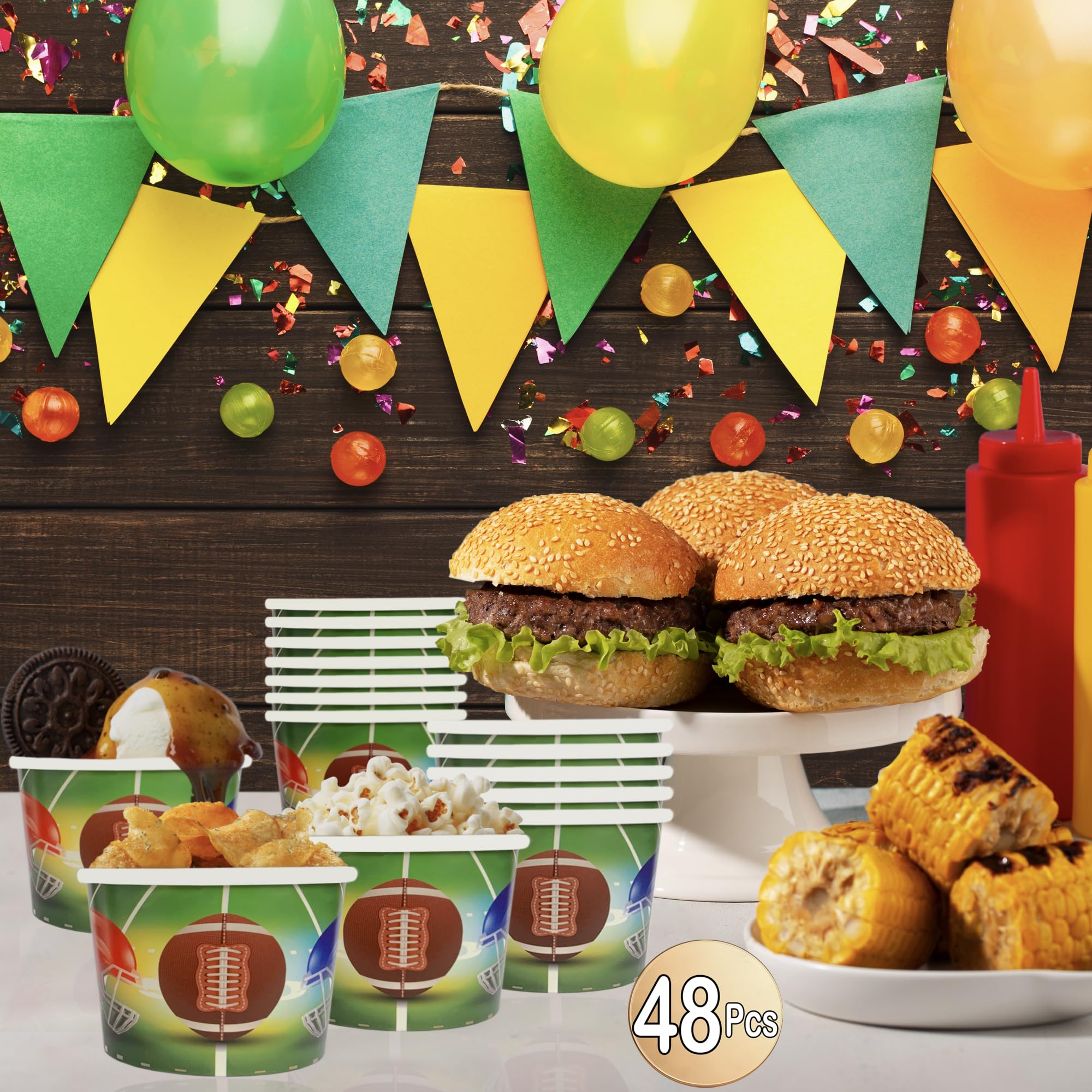 9oz Paper Snack Cups 50 Pcs Football Themed Snack Bowls - 9oz