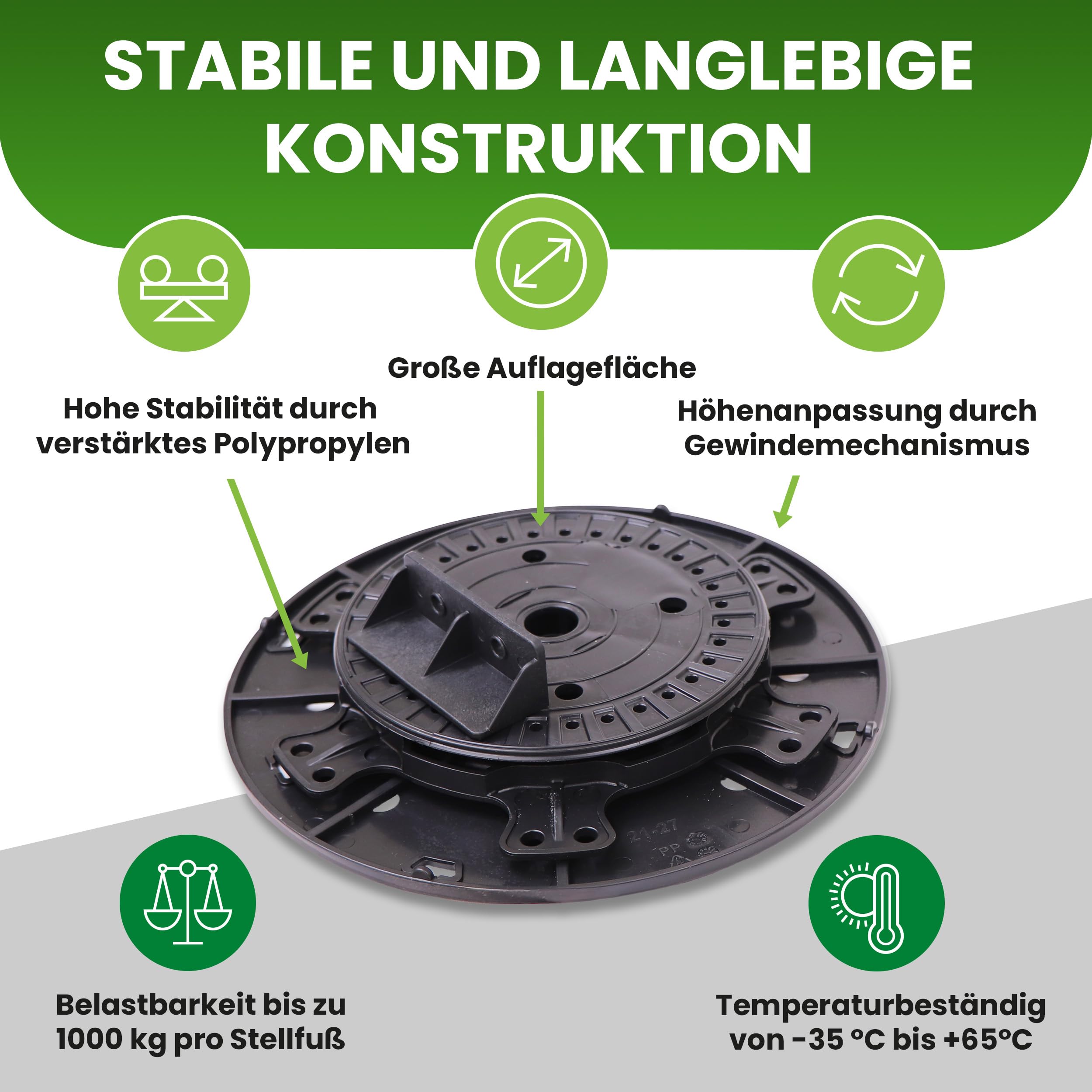 Gartenwelt Riegelsberger Justierbarer Balkenlager PRO Terrassenlager Stelzlager für Holz WPC Aluminium BPC Hartholz Unterkonstruktion höhenverstellbar 21-27 mm | 126 Stück (1 Karton)