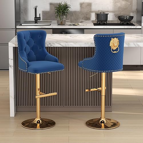 Miniatura 65 de ABET Juego de 2 taburetes de bar, taburetes de altura de mostrador con reposapiés, silla giratoria ajustable de terciopelo para isla de cocina con