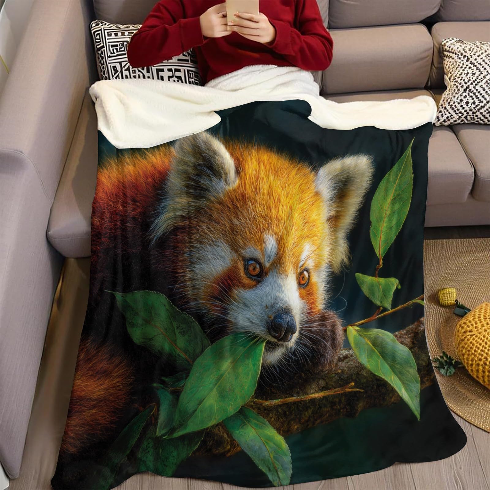 Brun Plaid Polaire 220 x 240 cm Animal Panda Roux Couverture Flanelle 3D Douce Moelleuse et Chaude Jeté de Lit ou Canapé Décoration Chambre Adulte et Enfant