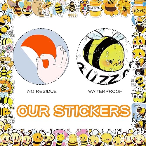 Miniatura 3 de Calcomanías de abeja, 100 calcomanías de abeja de miel, calcomanías de vinilo impermeables para botellas de agua, álbum de recortes, laptop,