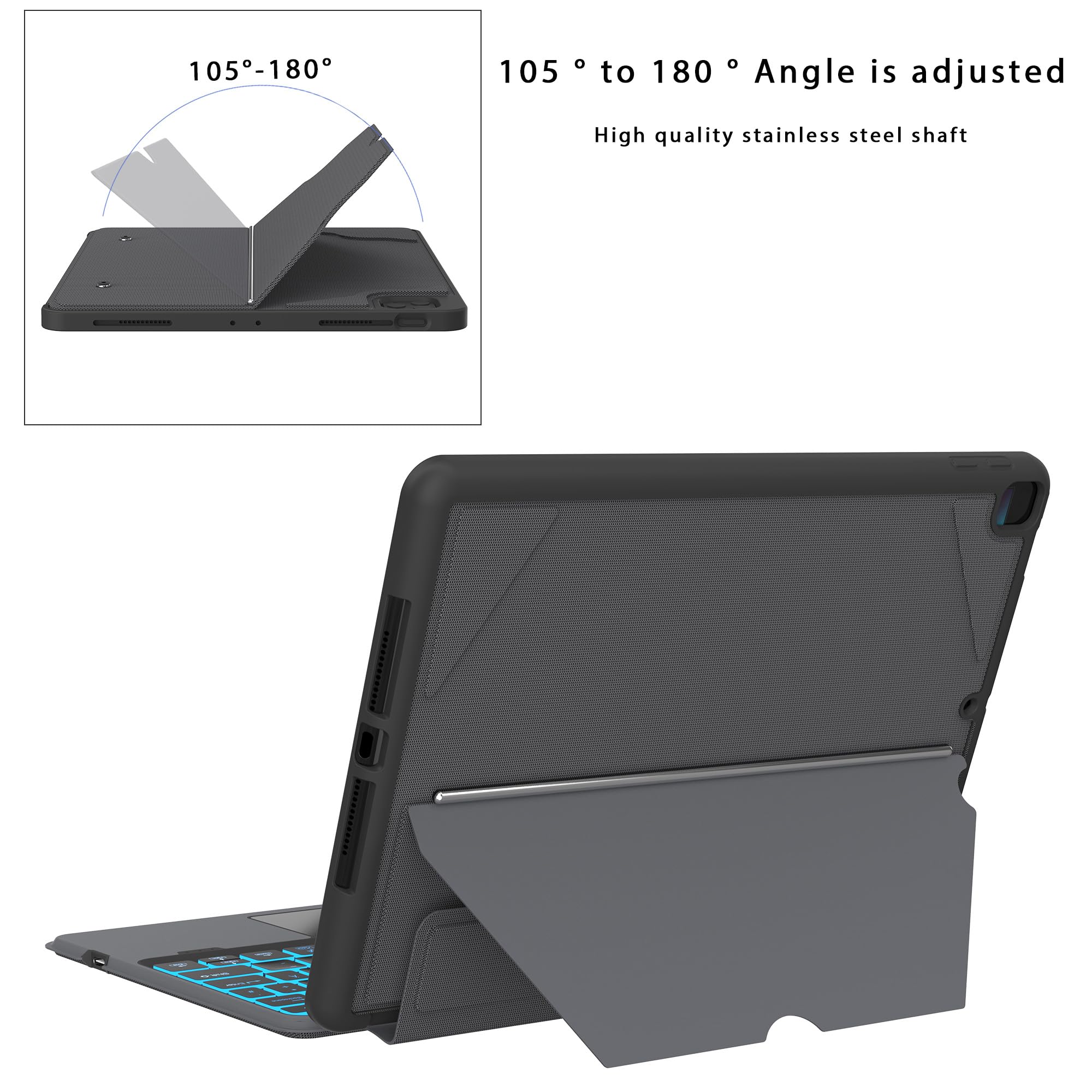 VANKEYPAD Coque clavier pour iPad 9e 2021/8e 2020/7ème 2019 Génération 10.2"/Air 3/iPad Pro 10.5 : Boîtier de clavier amovible rétroéclairé 7 couleurs - AZERTY Clavier à pavé tactile avec Pot à stylos