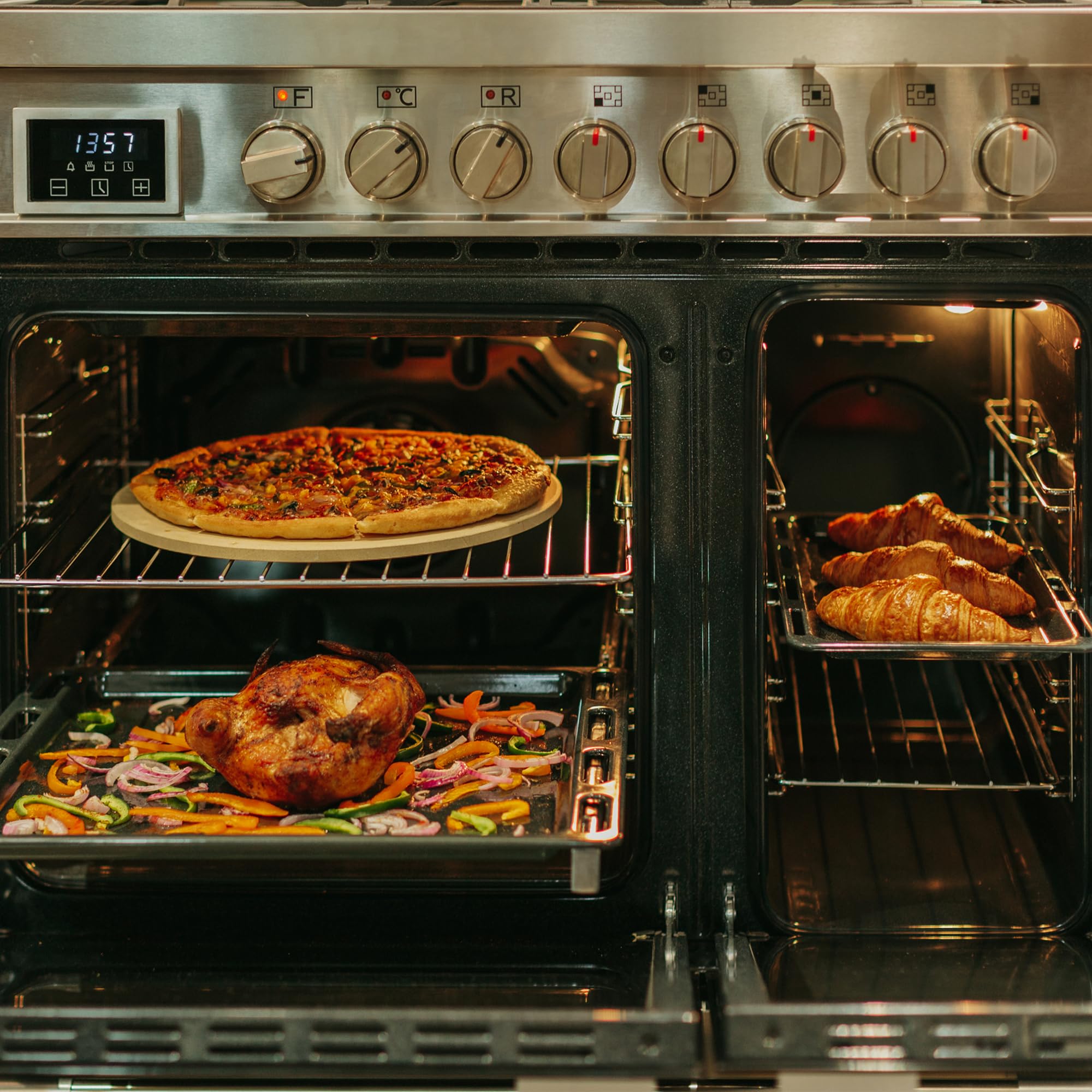 Kaiser HGE 93201 R Cuisinière en Acier Inoxydable de Qualité Supérieure avec Double Four Électrique, 115 L, Range Coocker 90 cm, 8 Fonctions, 5 Brûleurs à Gaz 3,7 kW, pour WOK Gaz Naturel