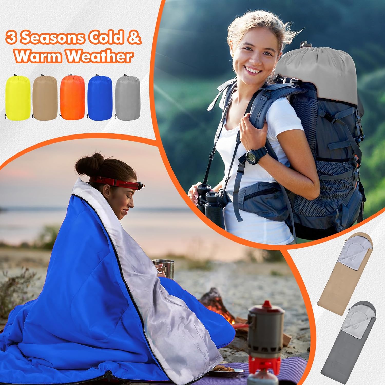 Macarrie 10 Pcs Bulk Sleeping Bags for Homeless Donation Shelter Adults 0 Degree Waterproof Sleeping Bags with Compression Sack for Cold Weather Emergency Hiking Camping Warm