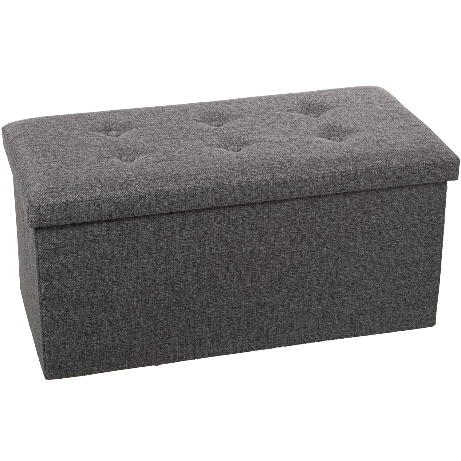 Pouf grand coffre de rangement gris pour ranger jouets et plaids