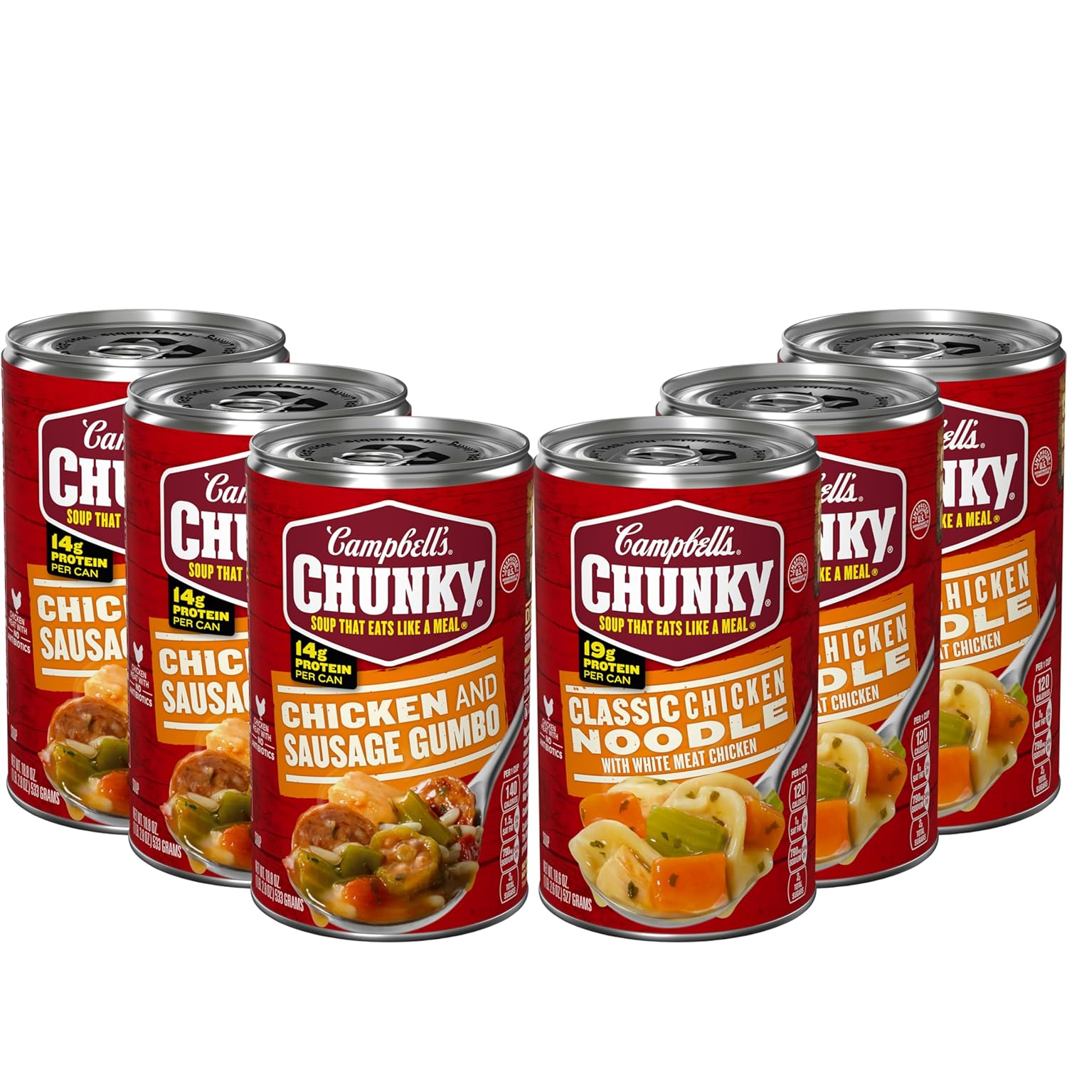 Campbell's Chunky Soup, Classic Chicken Noodle Soup and Chicken and Sausage Gumbo Variety, 18.8 and 18.6 Oz Cans (Case of 6)