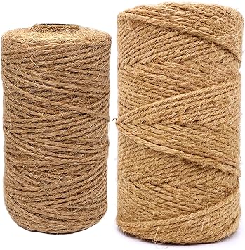 Jute Twine 2 Rolls 656 Feet,A Roll of 2.5 mm Thick 328 Feet and A Roll of 1 mm Thick 328 Feet Jute String Durable Natural Jute Rope Perfect for Arts Crafts Mason Jars Wedding Decor Home Gardening