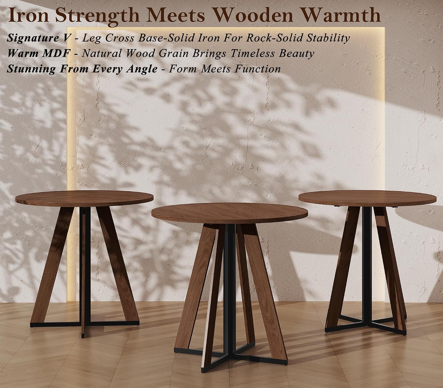 MECHYIN 31.5 inch Round Dining Table for 2 4, Farmhouse Kitchen Table, Round Dining Room Table with Metal Legs for Small Spaces & Apartment, Space-Saving Circle Wood Dinner Table, Walnut