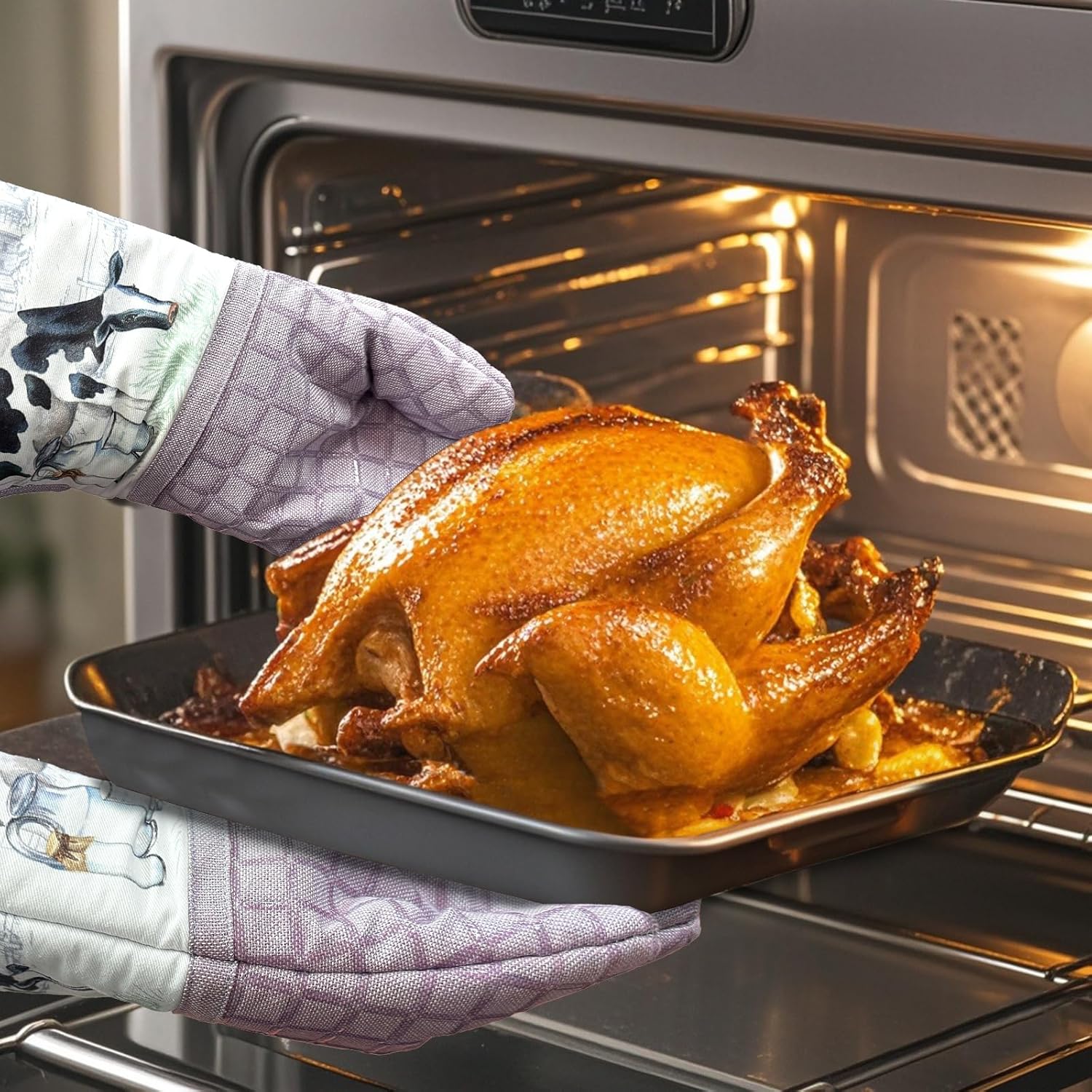 Silicone Printing Oven Mitts Heat Resistant to 500 Degree,Yarm-Dyed Oven Gloves with Animal Design Non-Slip for Kitchen Cooking Barbecue Baking and Machine Washable. (Purple Oven Mitts) - Image 4