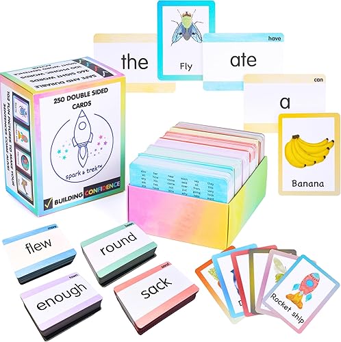 Tarjetas flash de palabras a la vista Kindergarten - 2nd 500 palabras | con tarjetas flash fonéticas | Aprender a leer construcción de oraciones