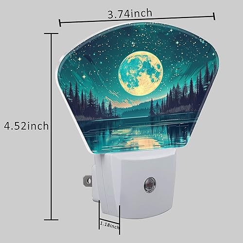 Miniatura 5 de Fantasy Lake Forest - Luces nocturnas enchufables, luna llena en cielo estrellado, luz nocturna enchufable a la pared, sensor de atardecer a
