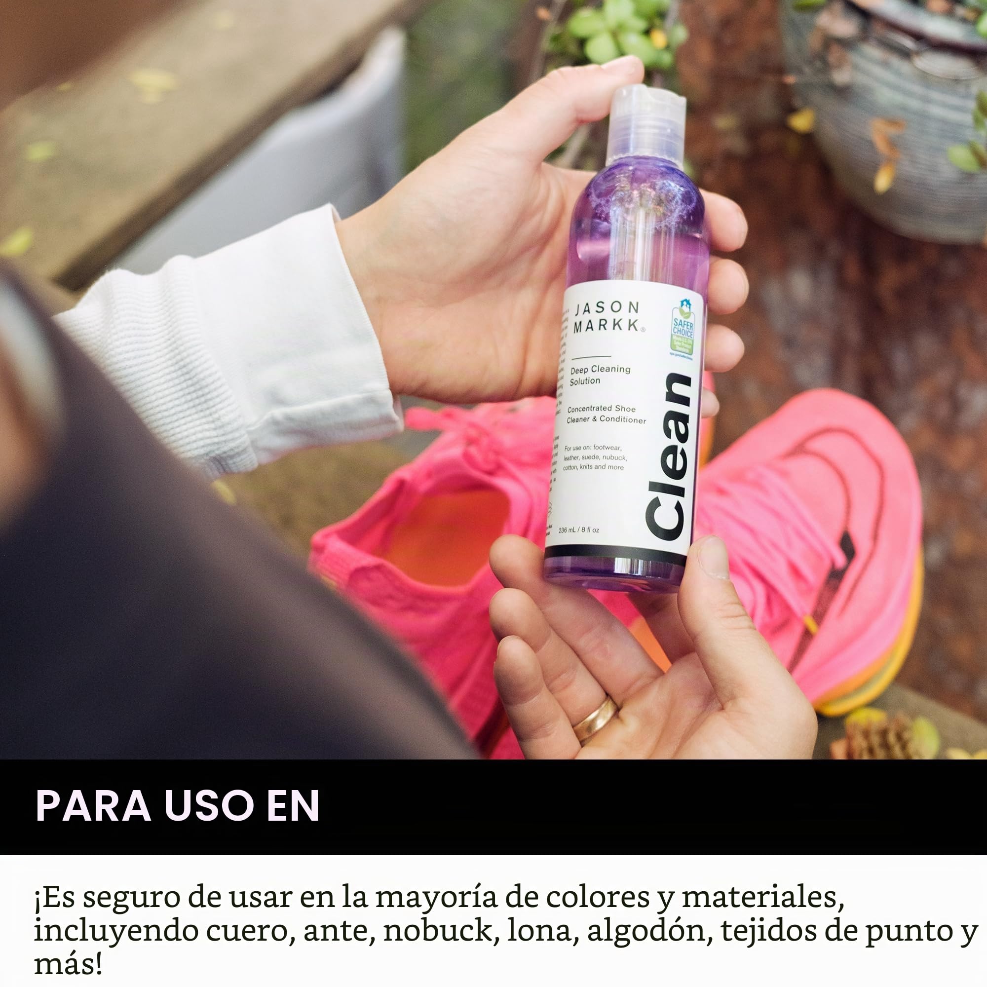 Jason Markk Solución de Limpieza Profunda, Limpiador de Zapatos, Cuidado de Entrenadores, Limpia y acondiciona, Ideal para Calzado, Seguro para Cuero, Gamuza, Nobuck, algodón, Puntos, 8 onzas