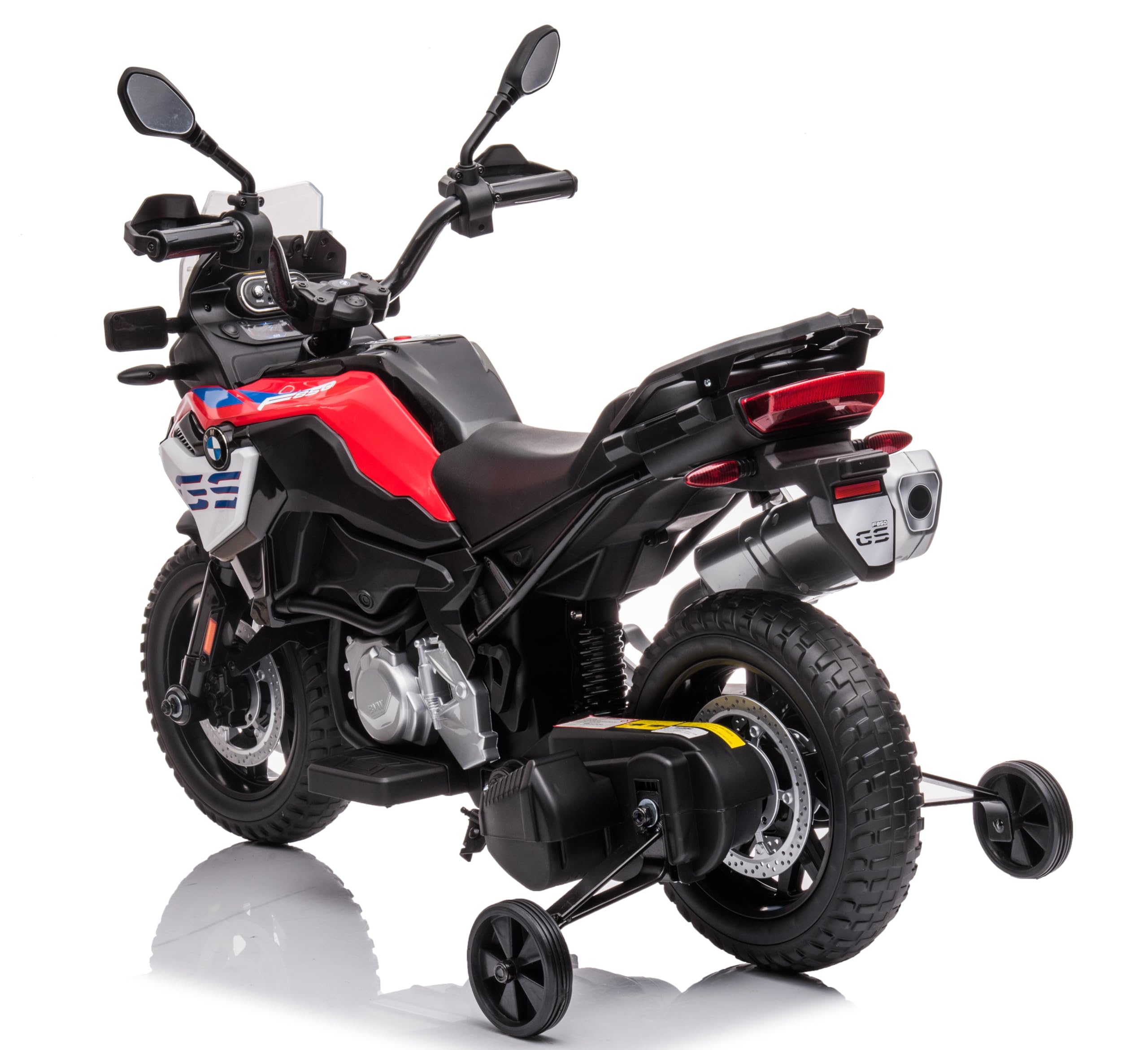 Motocicletta BMW F 850 GS Moto Elettrica Bambini 12V Ruote in Gomma EVA Rotelle Removibili Cavalletto in Metallo Luci LED USB Suoni Sedile Ampio 3–8 Anni Sospensioni fino a 30 kg Rosso