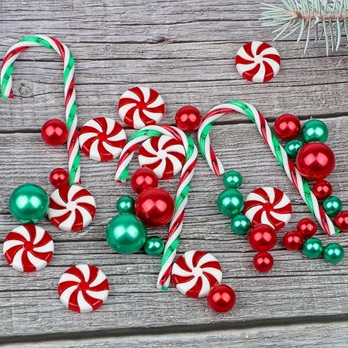 Miniatura 5 de 10140 cuentas de perlas de Navidad, perlas flotantes rojas y verdes, bastón de caramelo y geles de agua transparentes para rellenar jarrones,