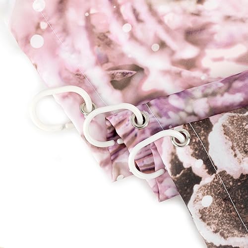 Miniatura 5 de Cortina de ducha de Navidad rosa para baño, bolas de Navidad y muñeco de nieve con cardenal rojo en la nieve, cortina de ducha con 10 ganchos,