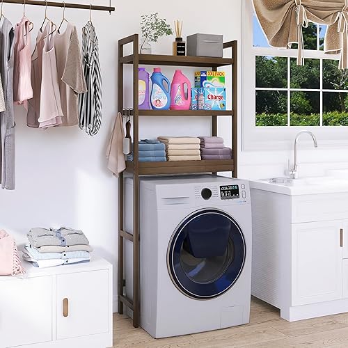 Miniatura 4 de SMIBUY Estante de almacenamiento de baño, estante organizador de bambú sobre el inodoro, ahorro de espacio de inodoro independiente con estantes