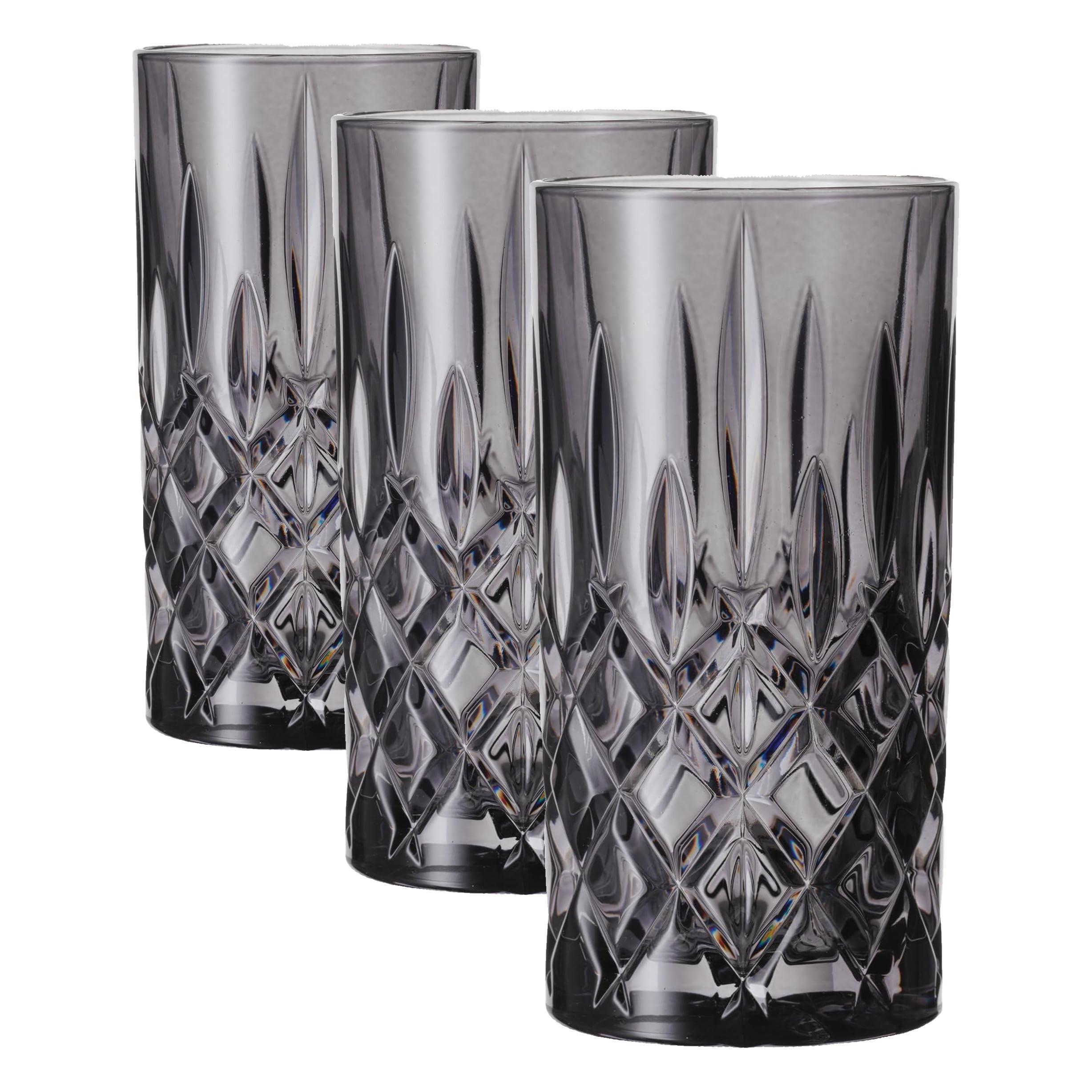 Nachtmann Longdrinkgläser Set 395 ml, 2 Stück, Grau, Noblesse, 105443, Cocktailgläser aus Kristallglas, Trinkgläser spülmaschinenfest (Packung mit 3)