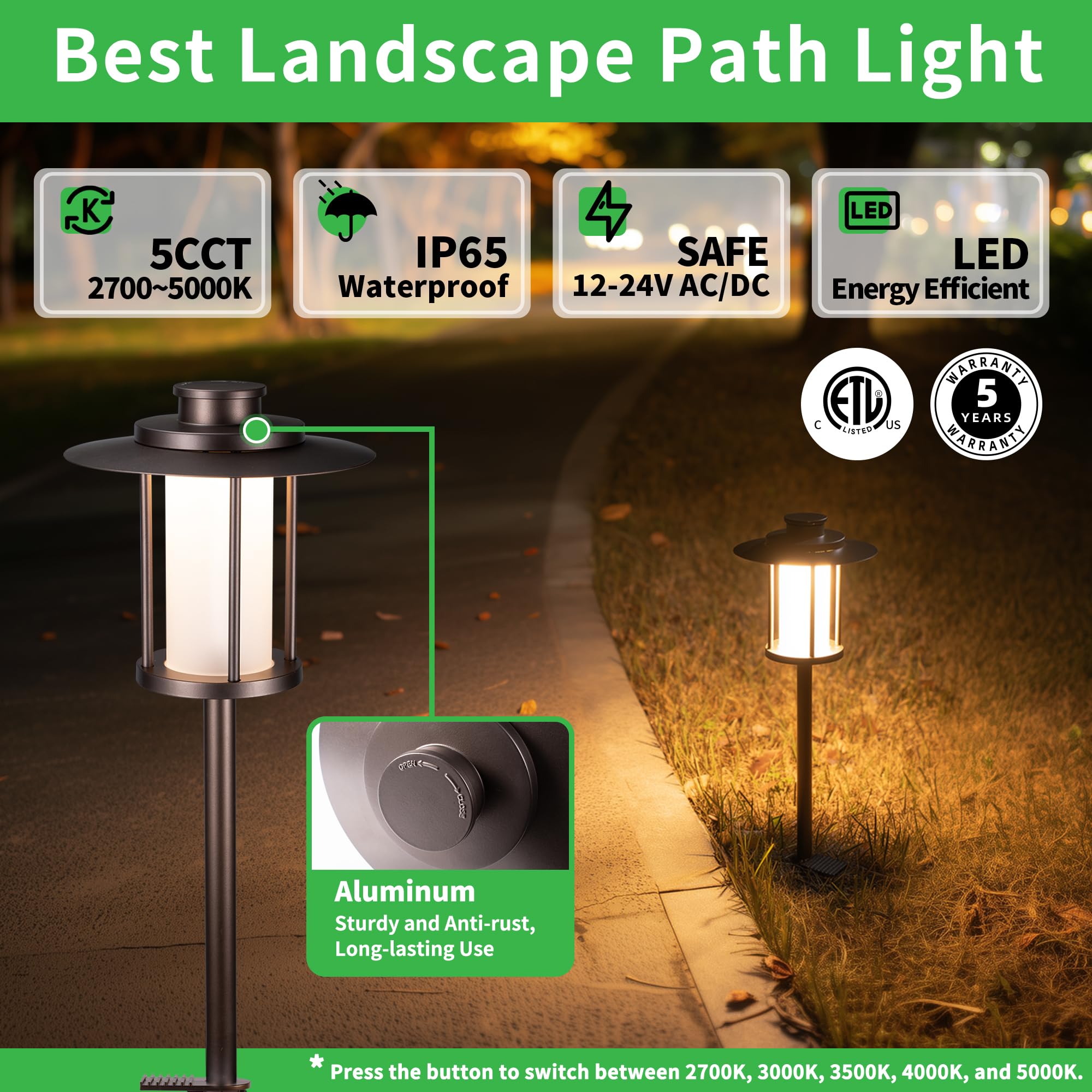 Sunco 6 Pack Low Voltage Garden Pathway Lights, LED Landscape Pathway Lightin 840360617186