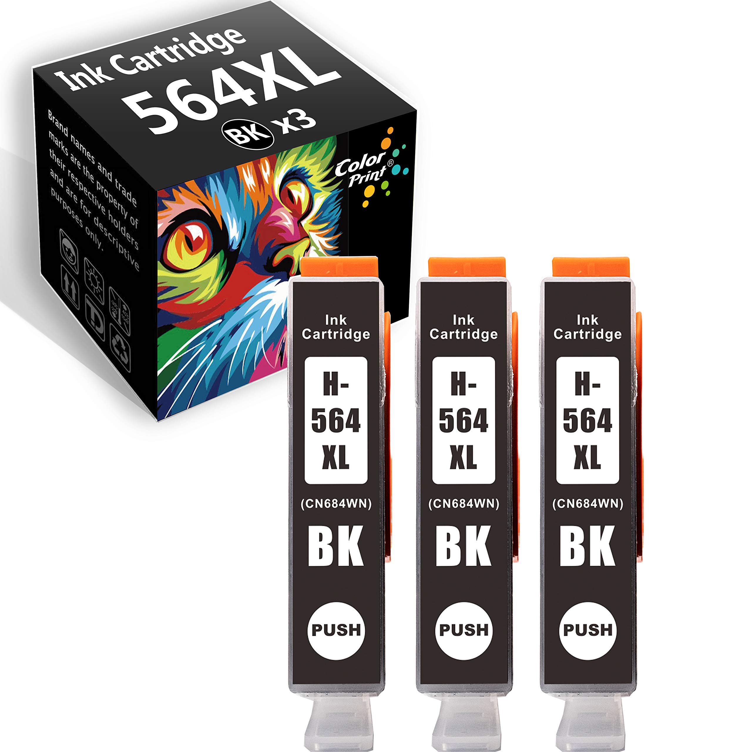 (3-Pack, Black) Compatible 564 XL 564XL Ink Cartridge for DeskJet 3520 3522 Officejet 4620 4622 Photosmart 7510 7520 7525 6520 5520 6510 5510 7515