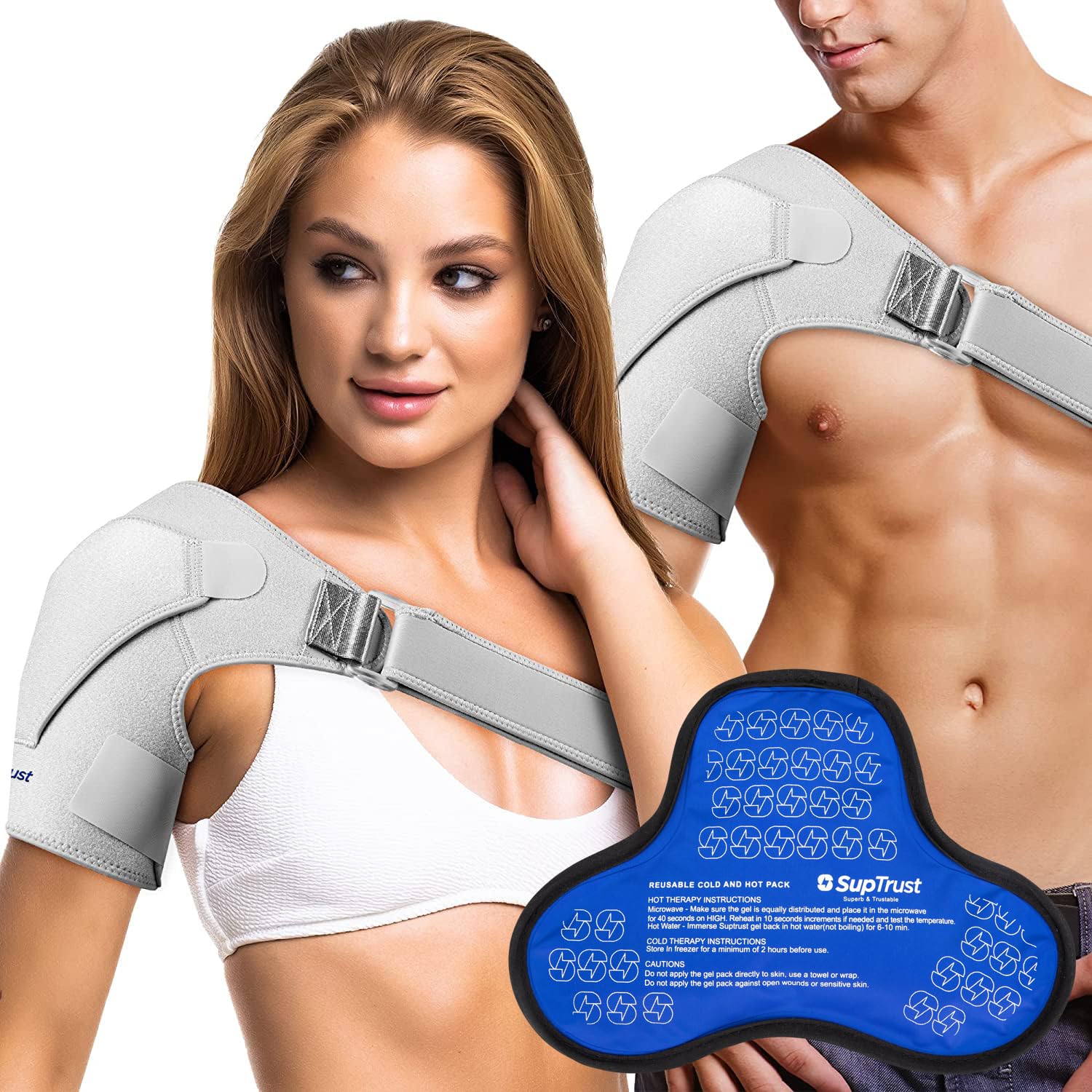 Suptrust Shoulder Brace Gray Gel Ice Pack for Injuries Reusable