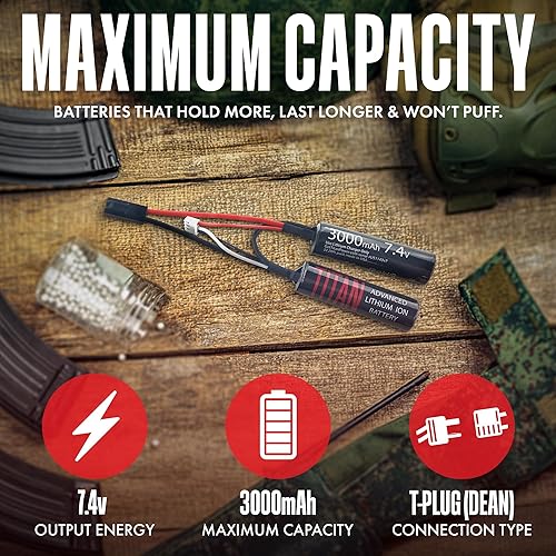 Miniatura 2 de Titan Lithium-Ion Airsoft Battery  7.4v Battery, 3000mAh 7.4v Nunchuck Tamiya Plug  Maximum Capacity & Performance 7.4 Volt Airsoft Gun Battery