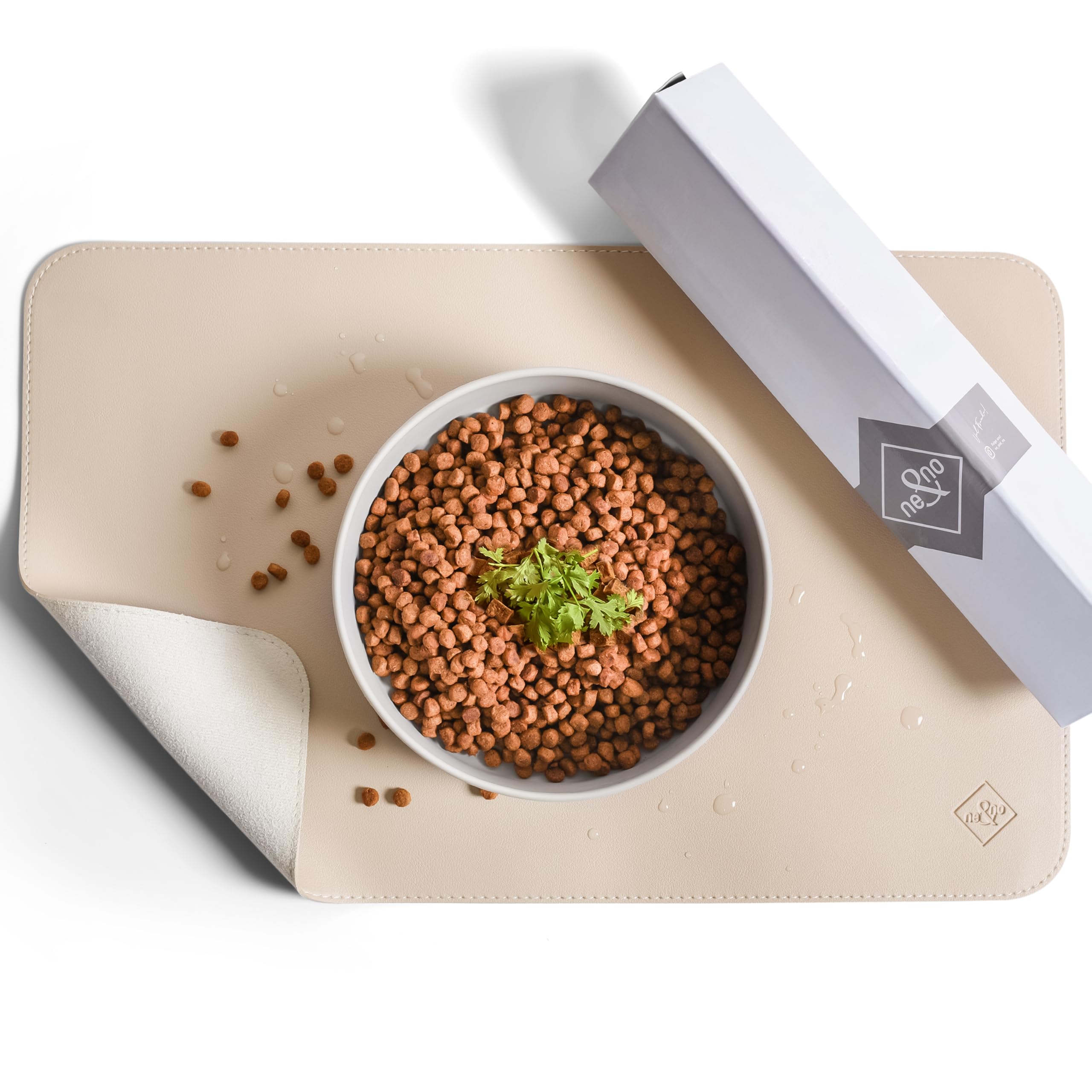 ne&no® Futternapf Unterlage 50 x 30 cm für Katzen und kleine Hunde rutschfest & wasserabweisend aus veganem Leder - Napfunterlage Katzen - Fressmatte Hund