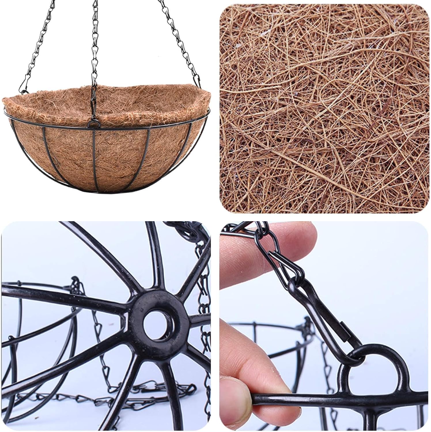 EIMQUVW Metal Hanging Planters Basket Set of 3 Hanging Flower Pots 12 Inch Chain Round Wire Plant Holder with Coco Coir Liner Garden Watering Hanging Baskets for Patio Garden Outdoor1