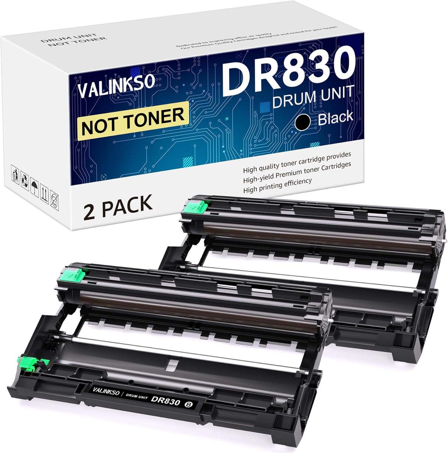 DR830 Drum Unit 2 Pack Compatible for Brother DR830 Drum DR 830 TN-830 TN830 Drum Unit use with HL-L2460DW DCP-L2640DW HL-L2480DW HL-L2400D HL-L2405W MFC-L2820DW MFC-L2807DW(Not Toner)
