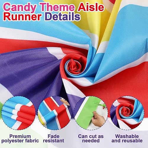Miniatura 3 de ZOIIWA Alfombra colorida de Candyland de poliéster de 24 pulgadas x 10 pies, decoración de tierra de caramelo, alfombra de pasillo de princesa,