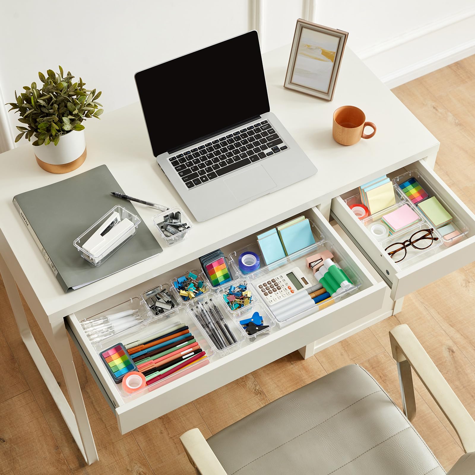 Lifewit Set de 25 Organizadores de Cajones de Plástico Transparente, Separadores de Cajones de Escritorio, Bandejas de Almacenaje, Cajas Separadoras para Maquillaje, Joyas, Dormitorio, Baño, Oficina