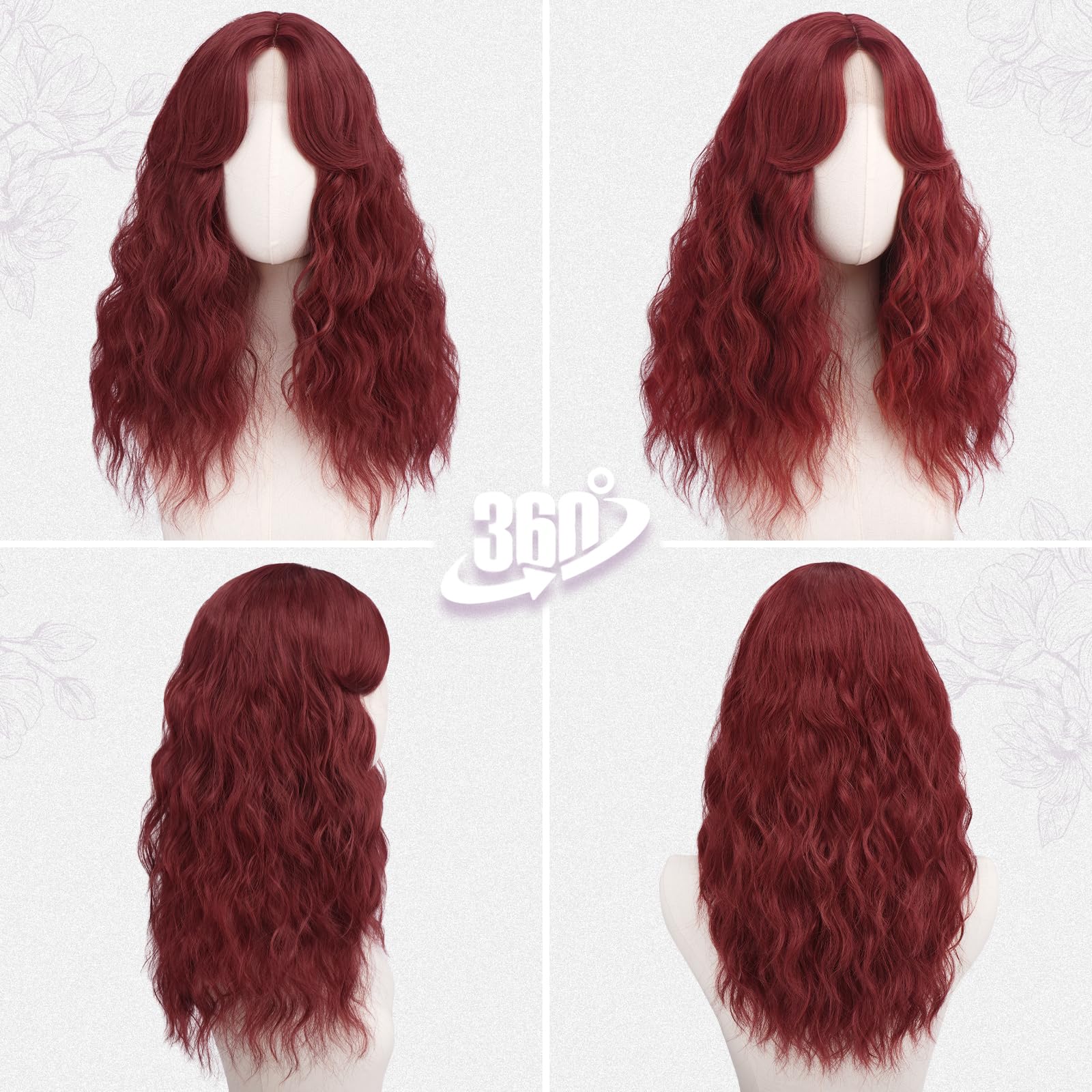 BARSDAR Ricci Ondulato Borgogna Rosso Parrucca 50cm Donna Sintetici